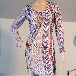 Sexy Women Multi White/Purple Medium Club Party Cocktail Dress SL9100
